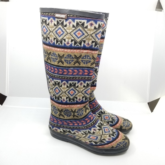 Muk Luks Aubrie Knit Southwestern Tall Rainboots